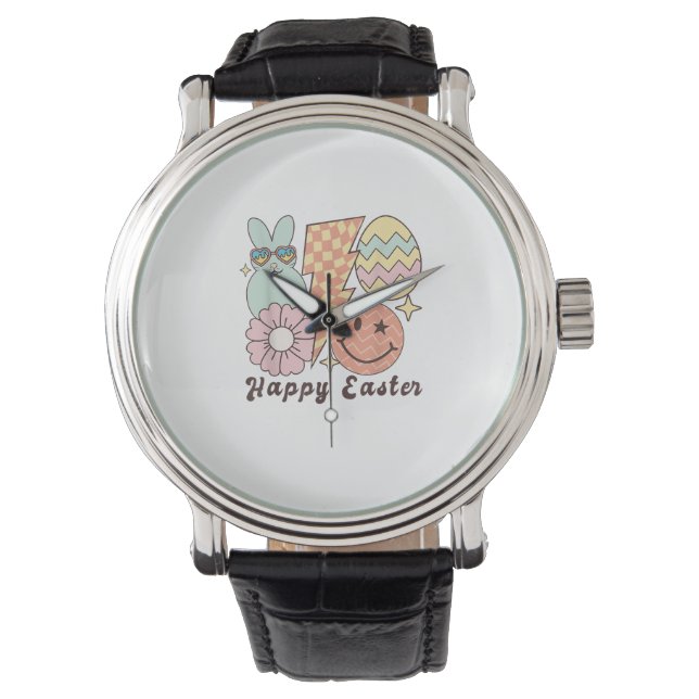 Happy Oaster Smile Face Retro Hippie Bunny Rabbit Armbanduhr (Vorderseite)