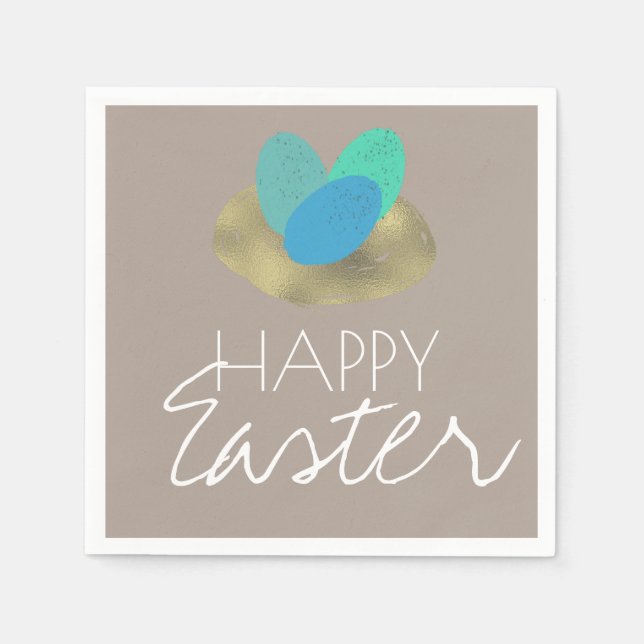 Happy Oaster Speckled Oaster Egg Gold Nest Serviette (Vorderseite)