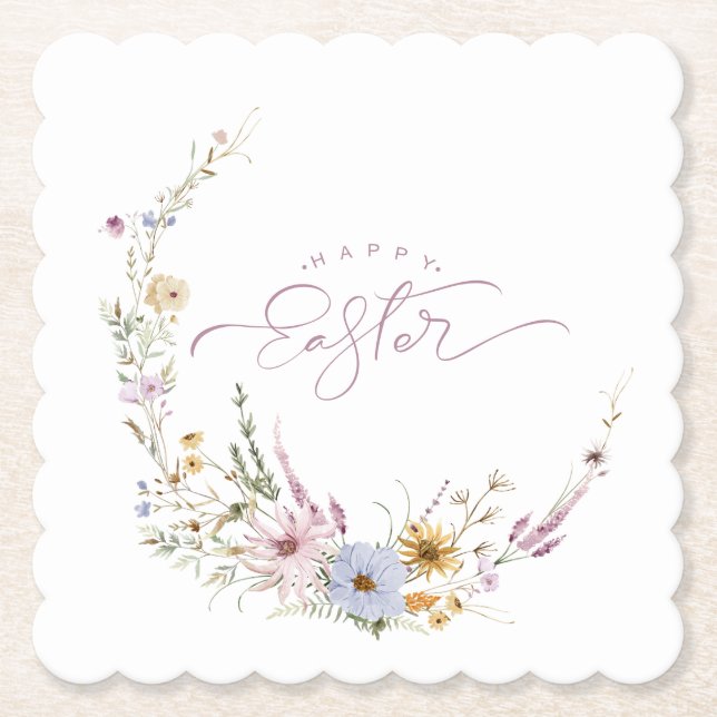 Happy Oaster Spring Blume Wreath Untersetzer (Vorderseite)
