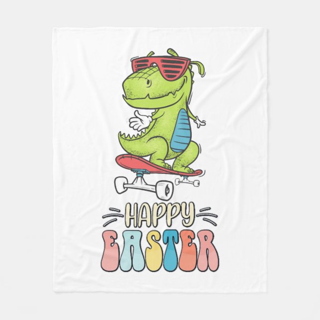 Happy Oaster T Rex Dinosaur Bunny Rabbit Eggs Fleecedecke (Vorderseite)