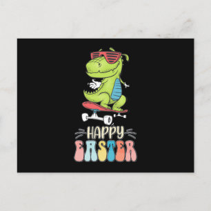 Happy Oaster T Rex Dinosaur Bunny Rabbit Eggs Postkarte