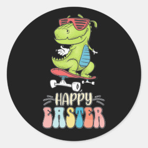 Happy Oaster T Rex Dinosaur Bunny Rabbit Eggs Runder Aufkleber