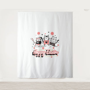 Happy Oaster Three Cat Wear Bunny Kitty Kitten Wandteppich
