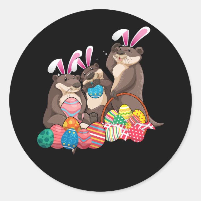 Happy Oaster Three Otter Wear Bunny Otter L Runder Aufkleber (Vorderseite)