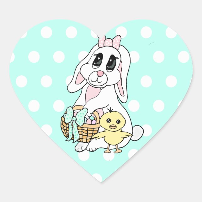 Happy Oaster to you Bunny and Chick Herz-Aufkleber (Vorderseite)