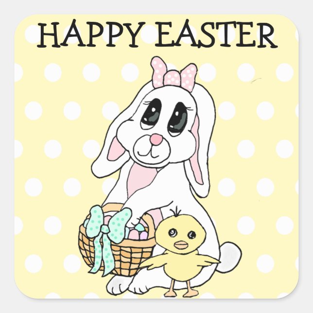 Happy Oaster to you Bunny and Chick Quadratischer Aufkleber (Vorderseite)