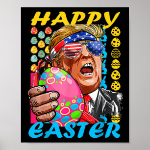 Happy Oaster Trump Patriotic Bunny Flag Poster
