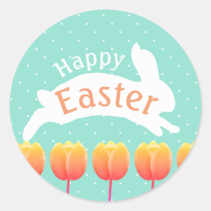 Happy Oaster Tulips & Rabbit Runder Aufkleber