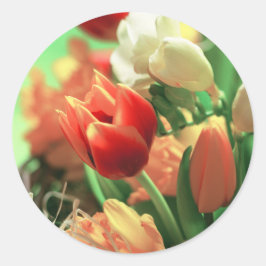 Happy Oaster Tulips Runder Aufkleber