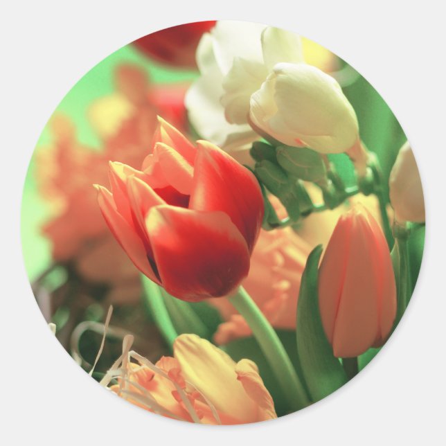 Happy Oaster Tulips Runder Aufkleber (Vorderseite)