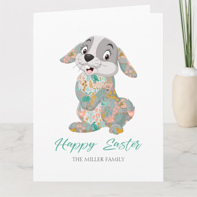 Happy Oaster Typografy Niedlich Bunny Karte (Vorderseite)