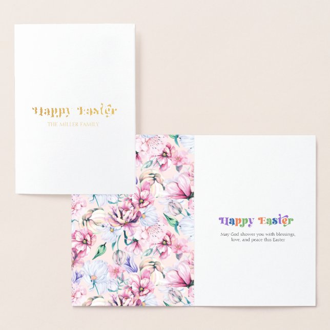 Happy Oaster Typografy Pastel Blume Muster Folienkarte (Anzeige)