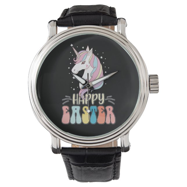 Happy Oaster Unicorn Bunny Rabbit Eggs Armbanduhr (Vorderseite)
