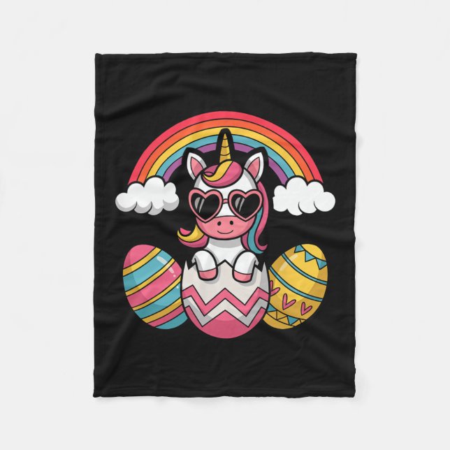 Happy Oaster Unicorn mit farbenfrohen Eiern, passe Fleecedecke (Vorderseite)