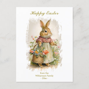 Happy Oaster Vintag Bunny Florals Custom Text Feiertagspostkarte