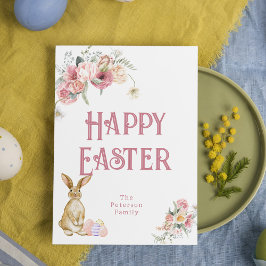 Happy Oaster Vintag Bunny und Blume Ostern Feiertagspostkarte