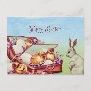 Happy Oaster Vintag Bunny und Huhn Feiertagspostkarte
