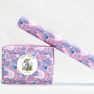 Happy Oaster Vintag Watercolor Bunny and Eggs Runder Aufkleber