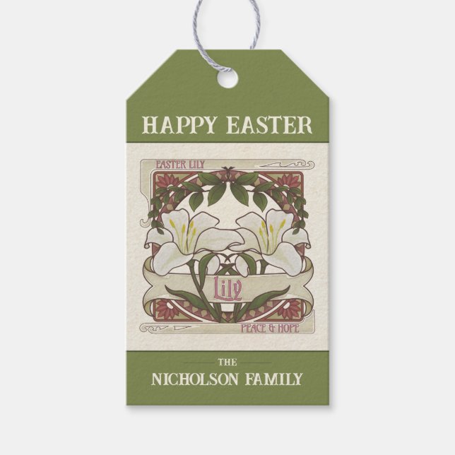 Happy Oaster: Vintage Lily Design Peace Hope Geschenkanhänger (Vorderseite)