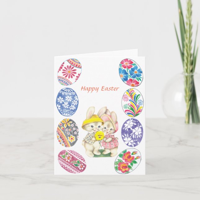 Happy Oaster Vintage Osterkarte Karte (Vorderseite)