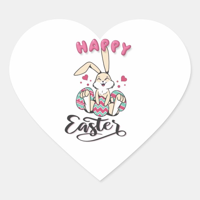Happy Oaster von schönem Osterhase Herz-Aufkleber (Vorderseite)
