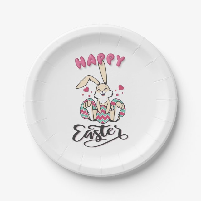 Happy Oaster von schönem Osterhase Pappteller (Vorderseite)