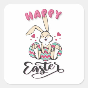 Happy Oaster von schönem Osterhase Quadratischer Aufkleber