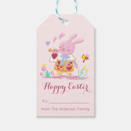 Happy Oaster Wasserfarbe Rosa Bunny im Garten Geschenkanhänger