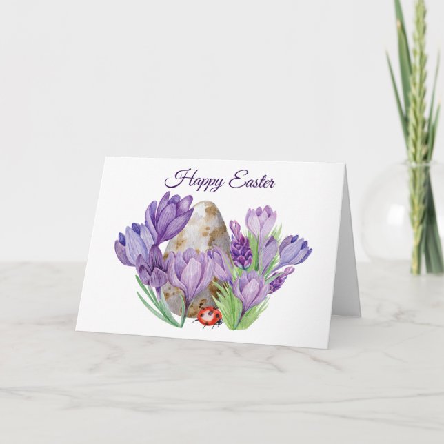 Happy Oaster Watercolor Lila Crocus Blume Karte (Vorderseite)
