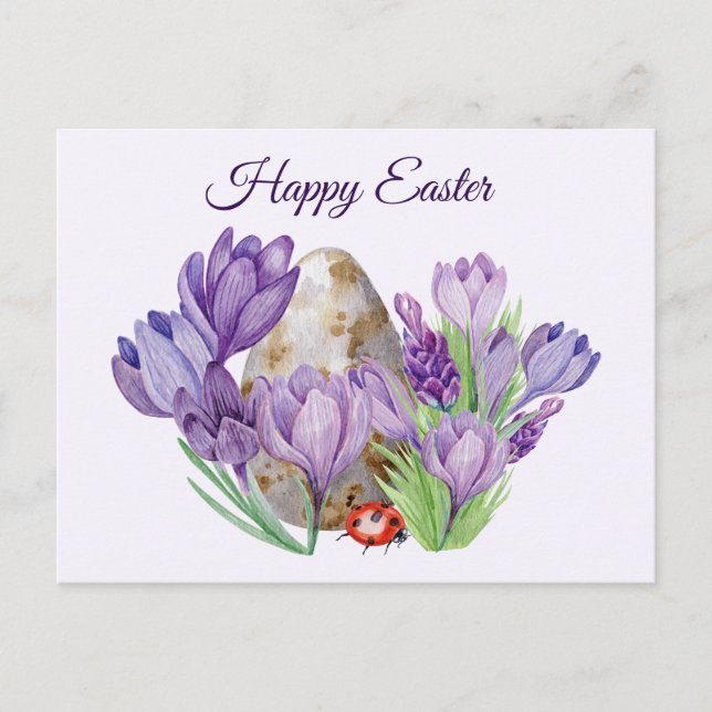 Happy Oaster Watercolor Lila Crocus Blume Postkarte (Vorderseite)