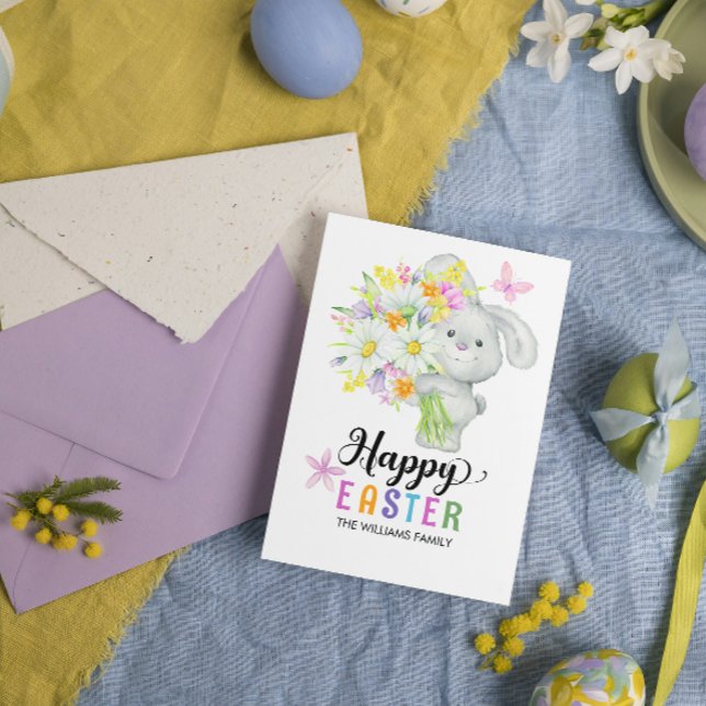 Happy Oaster Watercolor Niedliches Kaninchen Karte (Von Creator hochgeladen)