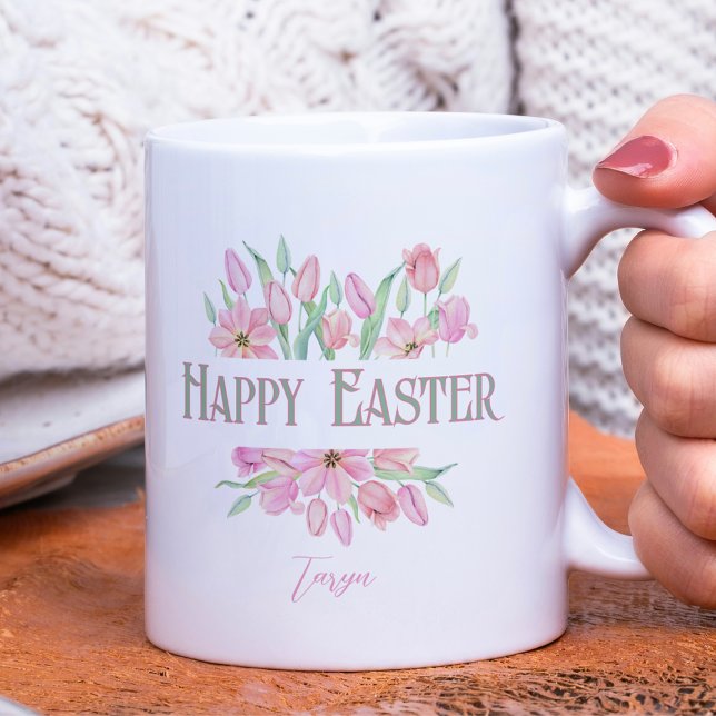 Happy Oaster Watercolor Tulips Ostern Tasse (Happy Easter Watercolor Tulips Easter Mug
)