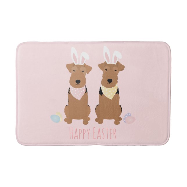 Happy Oaster Welsh Terriers Dogs Bunny Ears Badematte (Vorderseite)
