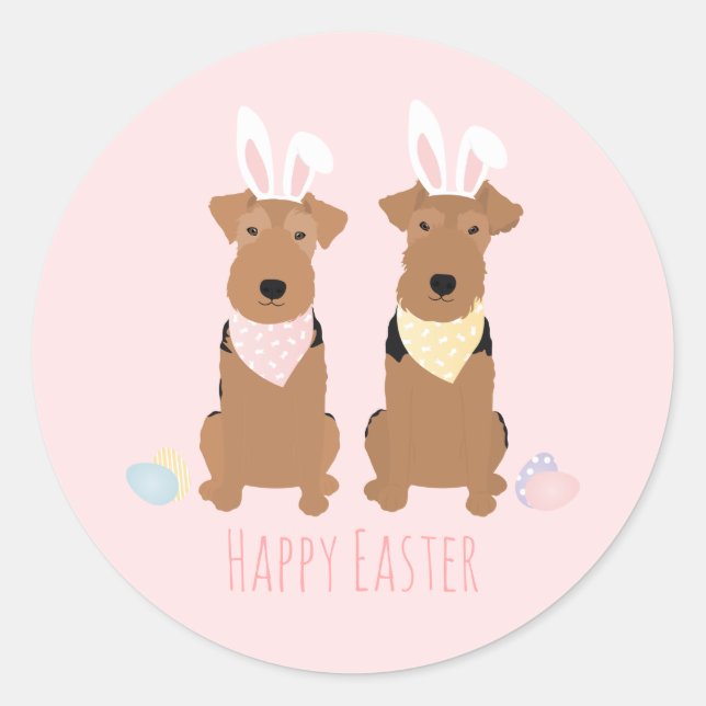Happy Oaster Welsh Terriers Dogs Bunny Ears Runder Aufkleber (Vorderseite)