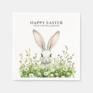 Happy Oaster White Bunny Florals Personalisiert Serviette