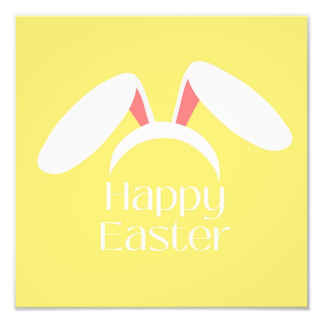 Happy Oaster white bunny Ohren gelb Fotodruck (Vorne)