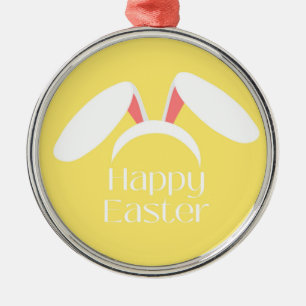 Happy Oaster white bunny Ohren gelb Ornament Aus Metall