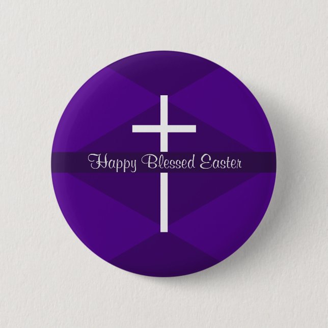 Happy Oaster White Cross Lila Christlich Button (Vorderseite)