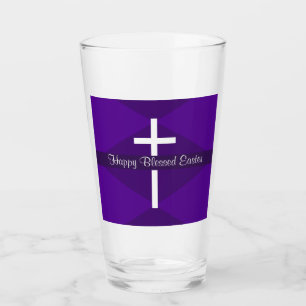 Happy Oaster White Cross Lila Christlich Glas