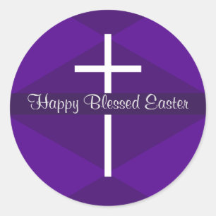Happy Oaster White Cross Lila Christlich Runder Aufkleber