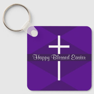 Happy Oaster White Cross Lila Christlich Schlüsselanhänger