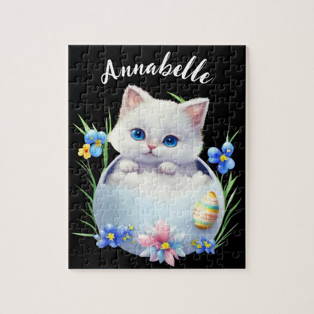 Happy Oaster White Kitten mit Blume (Vertikal)