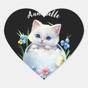 Happy Oaster White Kitten mit Blume Herz-Aufkleber