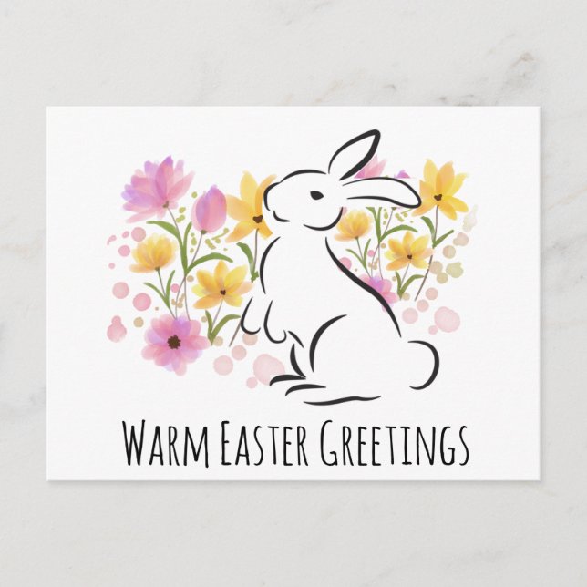 Happy Oaster White Rabbit Blume Postcard Postkarte (Vorderseite)