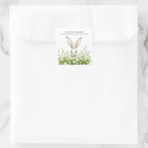 Happy Oaster White Rabbit Florals Personalisiert Quadratischer Aufkleber