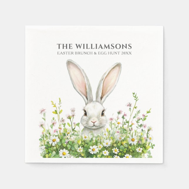 Happy Oaster White Rabbit Florals Personalisiert Serviette (Vorderseite)