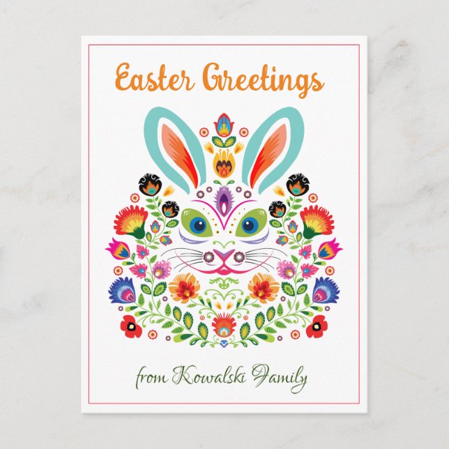 🐰 Happy Oaster (Wycinanki) anpassbar Postkarte (Vorderseite)