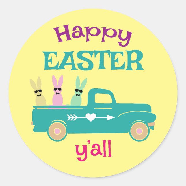 Happy Oaster y'all, Hasen LKW Runder Aufkleber (Vorderseite)