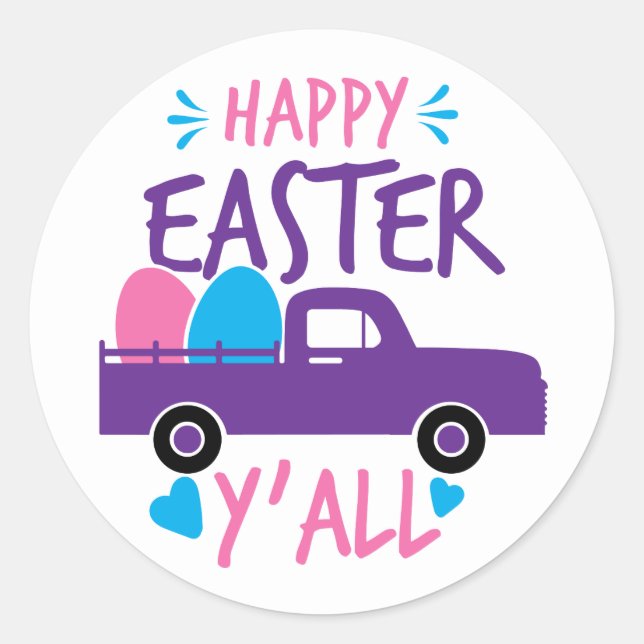 Happy Oaster Y'all Modern Egg Truck Runder Aufkleber (Vorderseite)