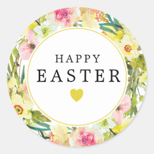 Happy Oaster Yellow Daffodil Heart Runder Aufkleber